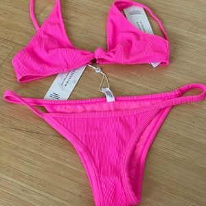 New White Fox Swim hot pink tie bikini - large bottoms, medium top